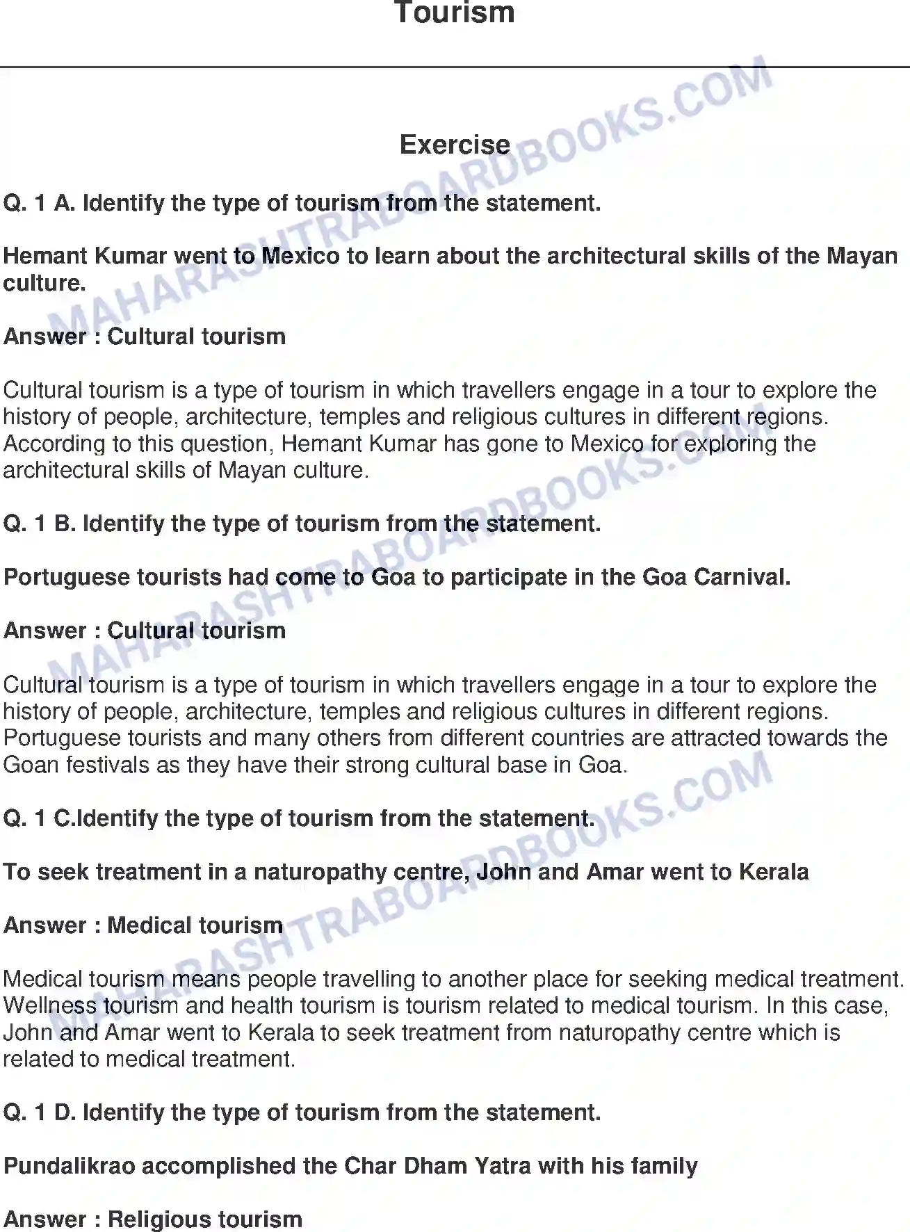 Maharashtra Board Solution class-9 Geography+-+English+Medium Tourism Image 1