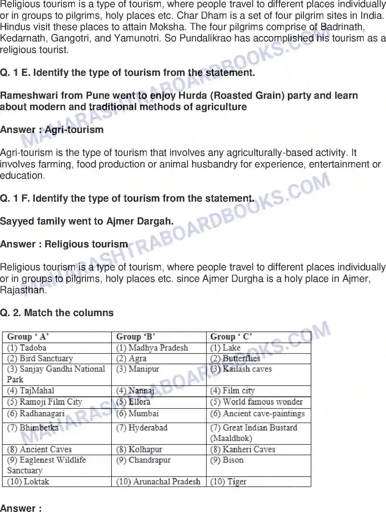 Maharashtra Board Solution class-9 Geography+-+English+Medium Tourism Image 2