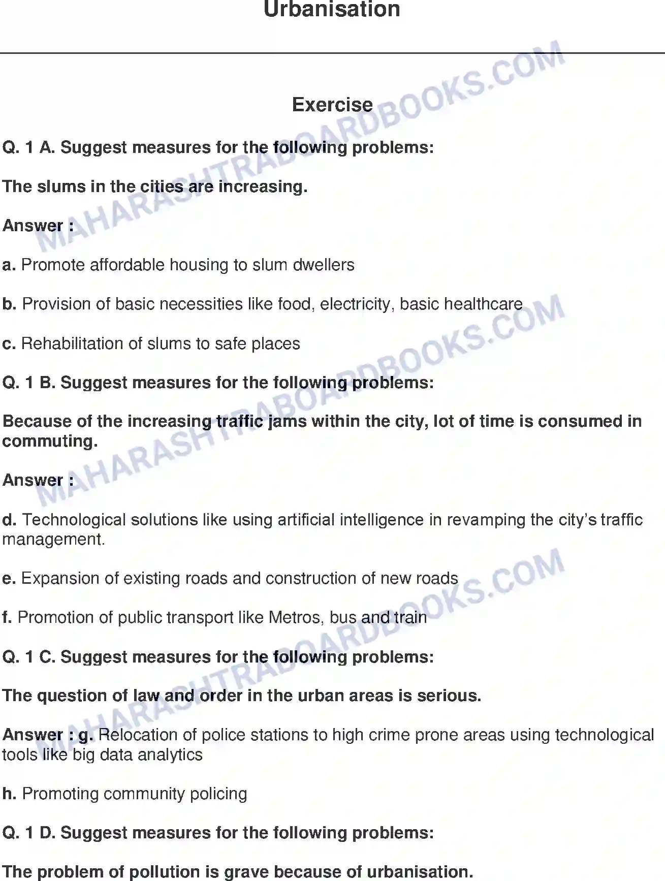 Maharashtra Board Solution class-9 Geography+-+English+Medium Urbanisation Image 1