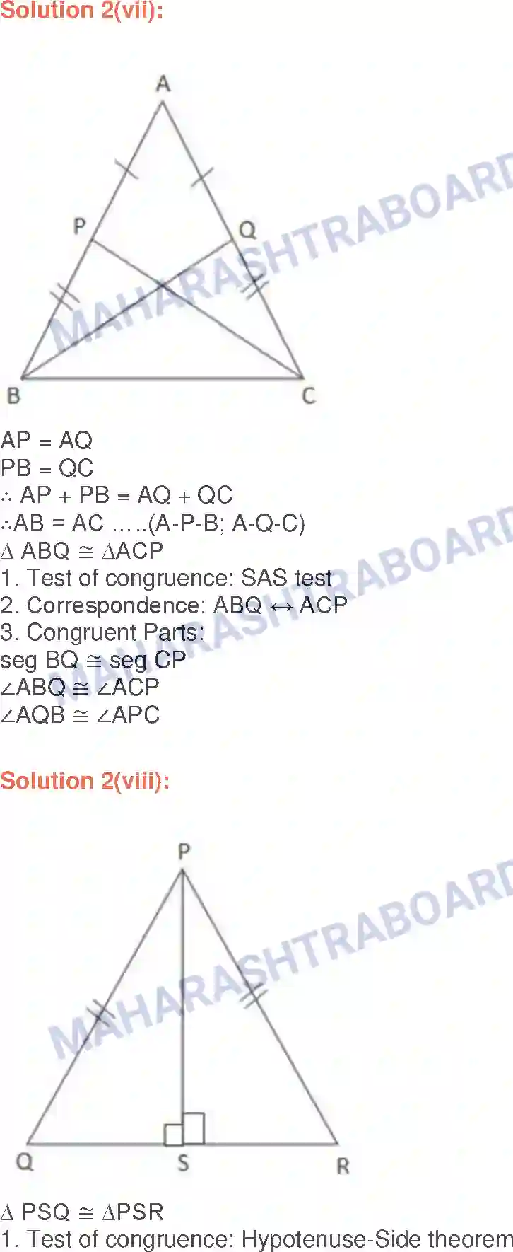 Maharashtra Board Solution class-9 Geometry Congruence of Triangles Image 7