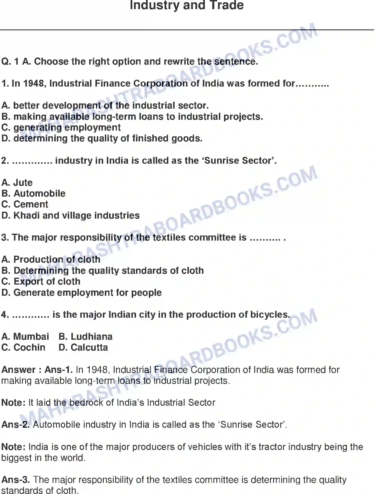 Maharashtra Board Solution Class-9 History+-+English+Medium Industry and Trade Image 1