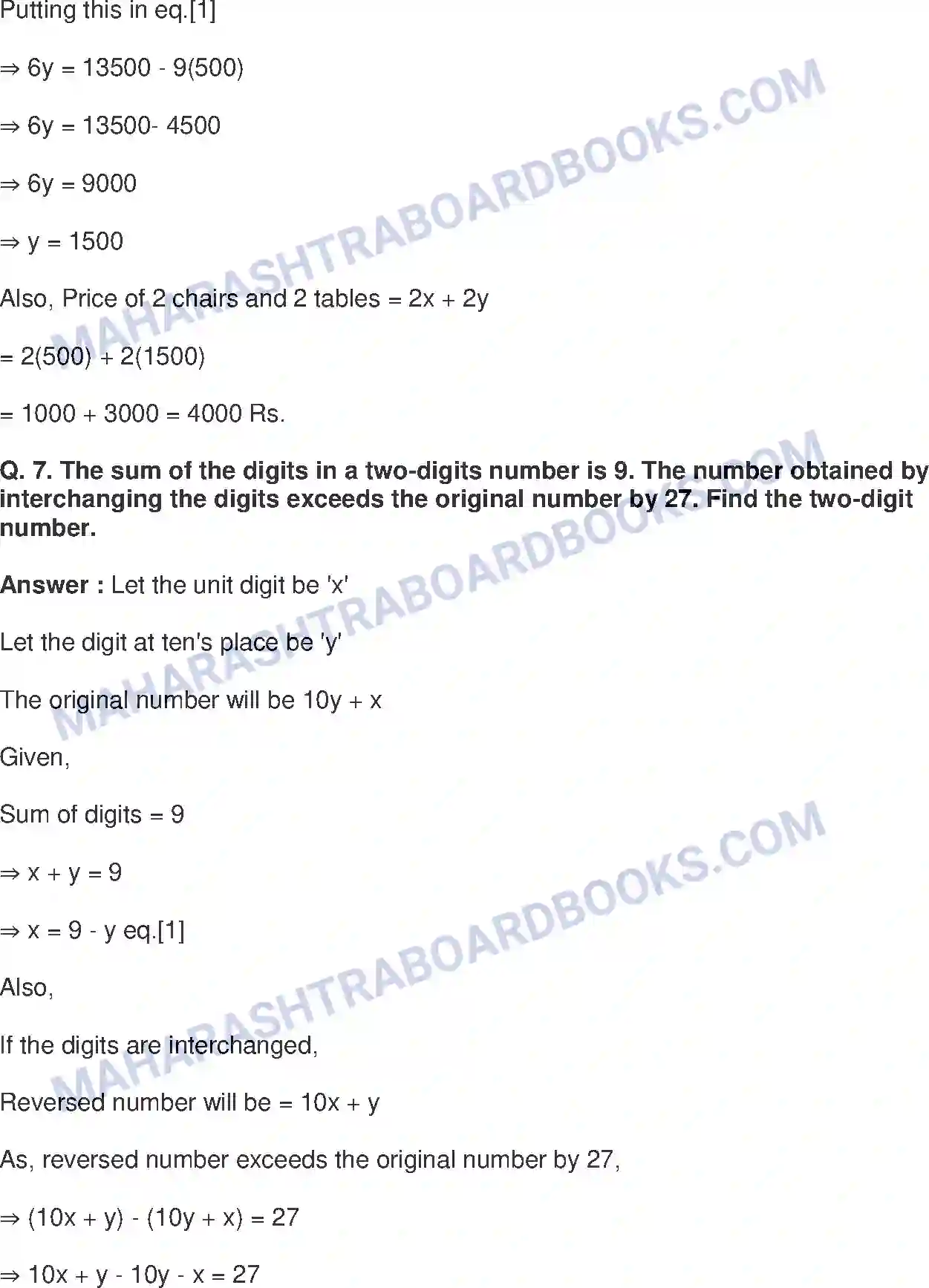Maharashtra Board Solution class-9 Mathematics+Part-I+-+English+Medium Linear Equations in Two Variables Image 11