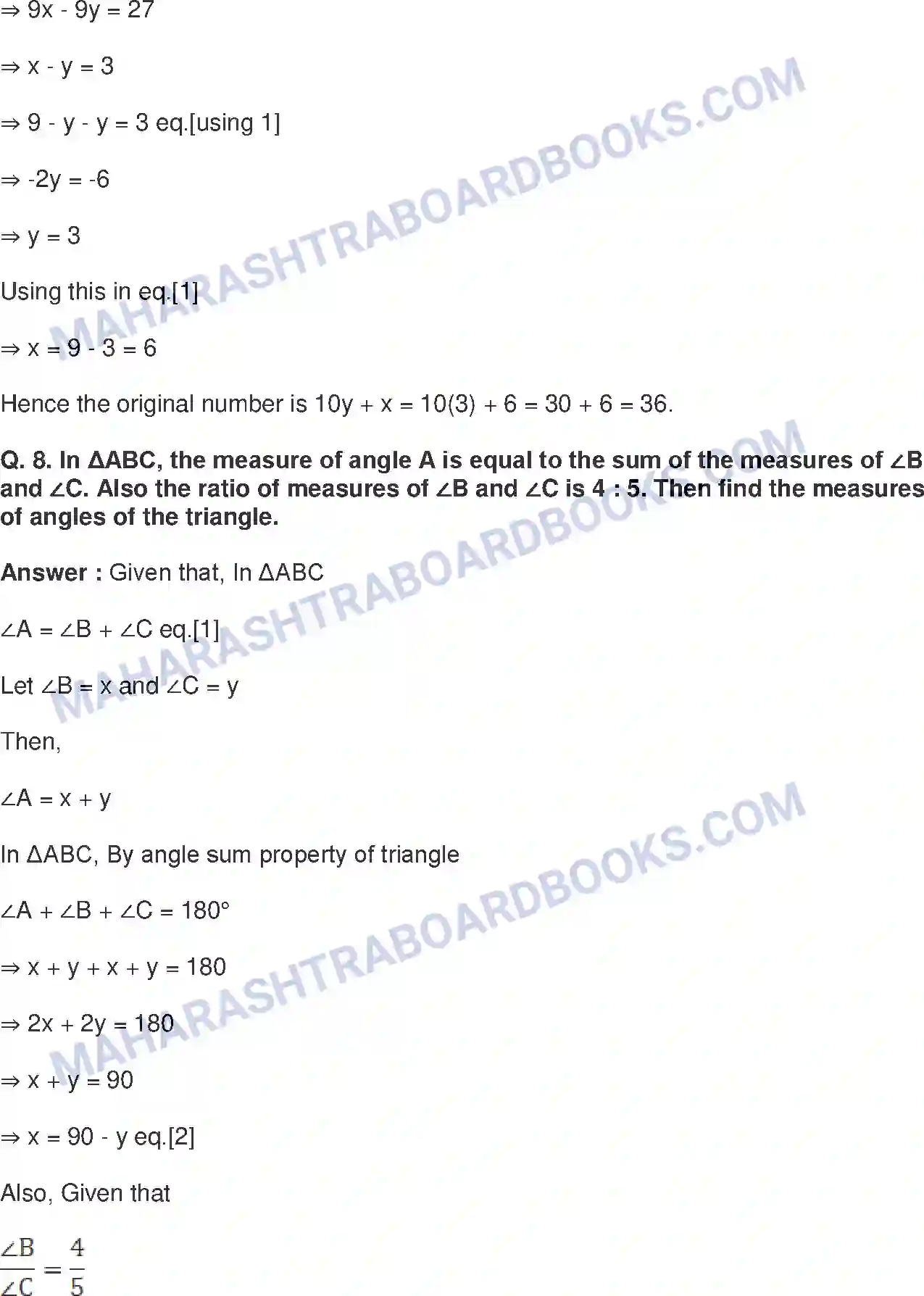 Maharashtra Board Solution class-9 Mathematics+Part-I+-+English+Medium Linear Equations in Two Variables Image 12