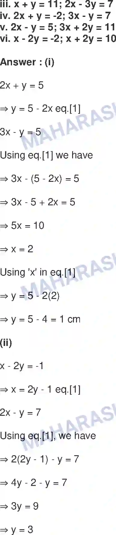 Maharashtra Board Solution class-9 Mathematics+Part-I+-+English+Medium Linear Equations in Two Variables Image 17