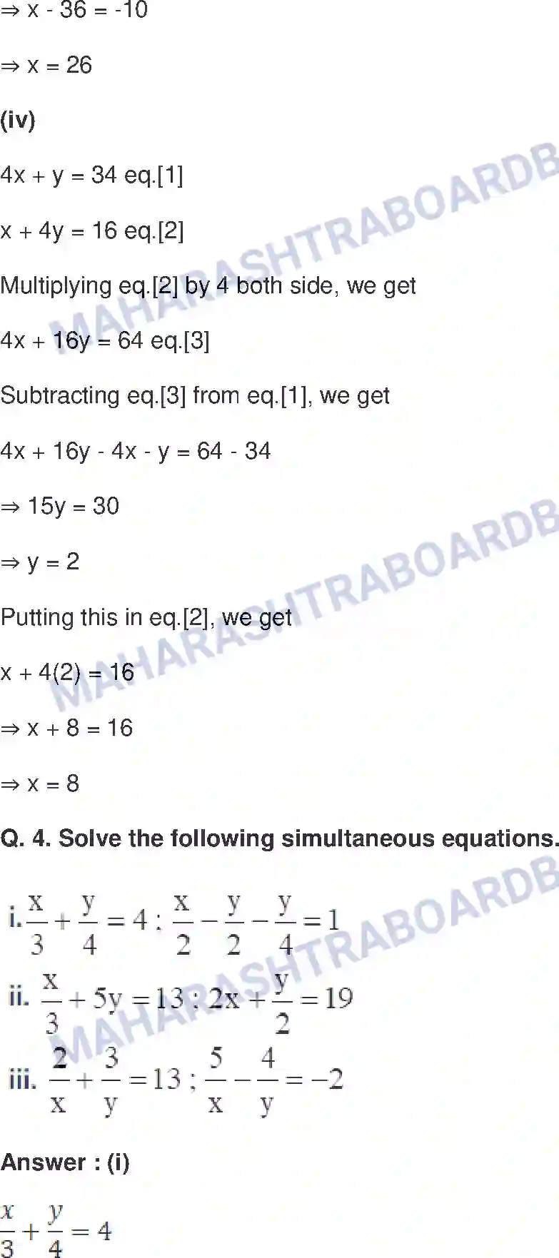 Maharashtra Board Solution class-9 Mathematics+Part-I+-+English+Medium Linear Equations in Two Variables Image 22