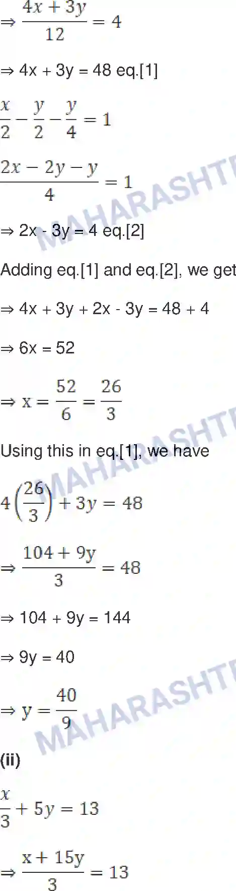 Maharashtra Board Solution class-9 Mathematics+Part-I+-+English+Medium Linear Equations in Two Variables Image 23