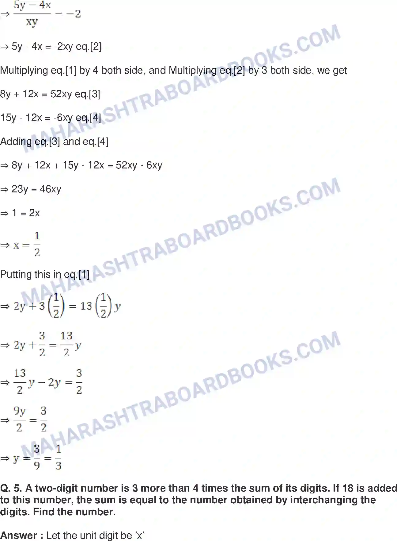 Maharashtra Board Solution class-9 Mathematics+Part-I+-+English+Medium Linear Equations in Two Variables Image 25
