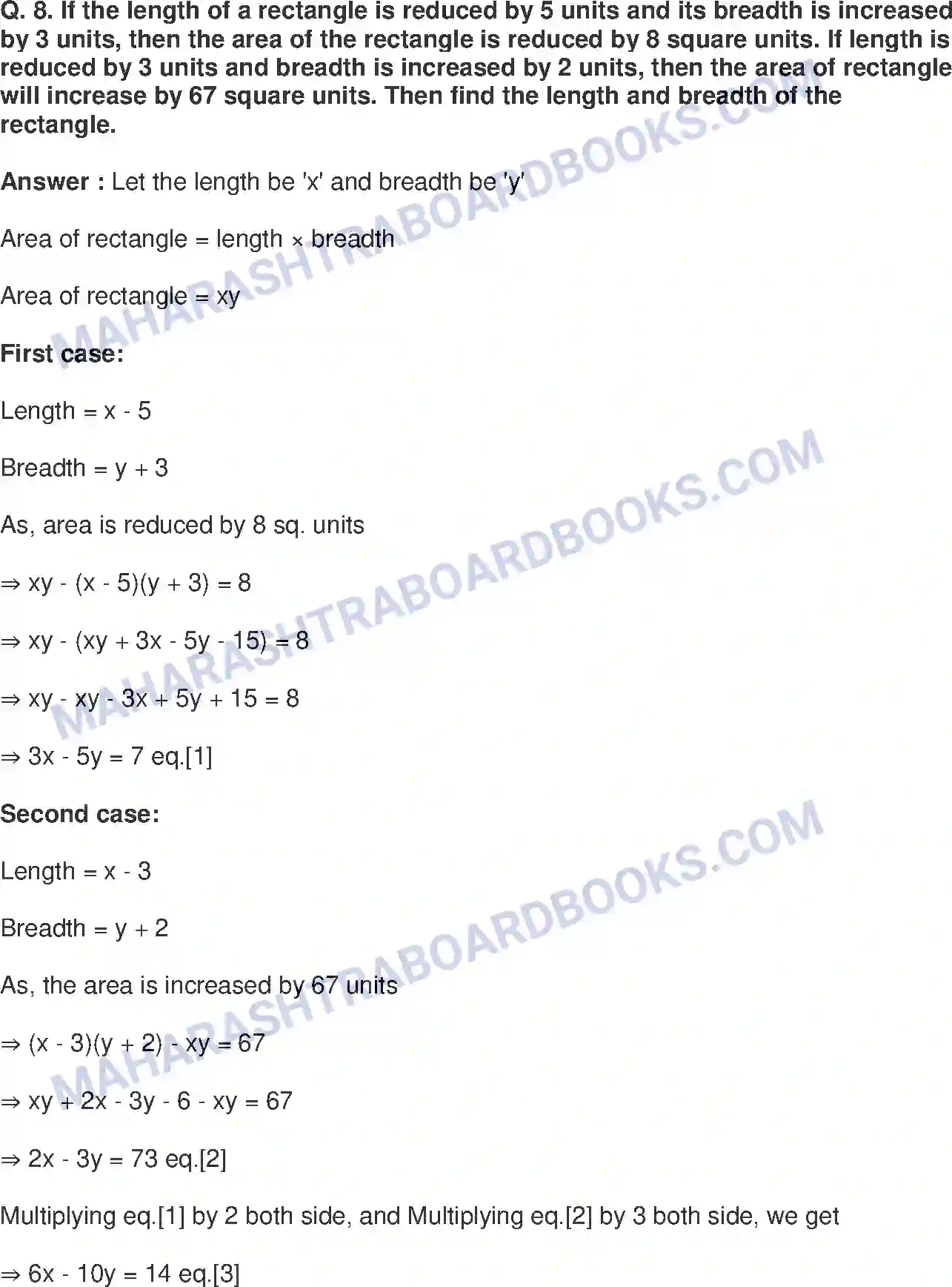 Maharashtra Board Solution class-9 Mathematics+Part-I+-+English+Medium Linear Equations in Two Variables Image 29