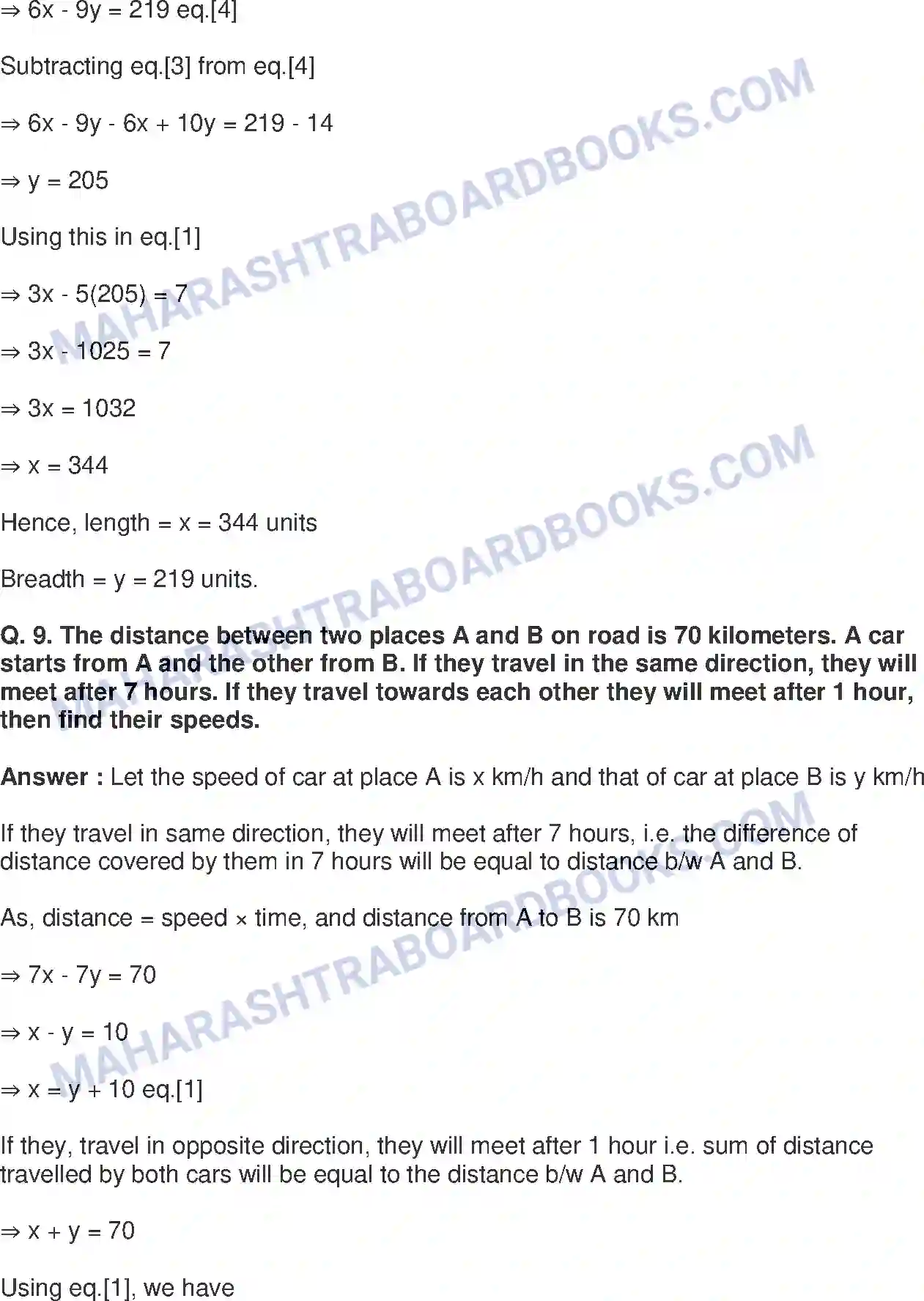 Maharashtra Board Solution class-9 Mathematics+Part-I+-+English+Medium Linear Equations in Two Variables Image 30