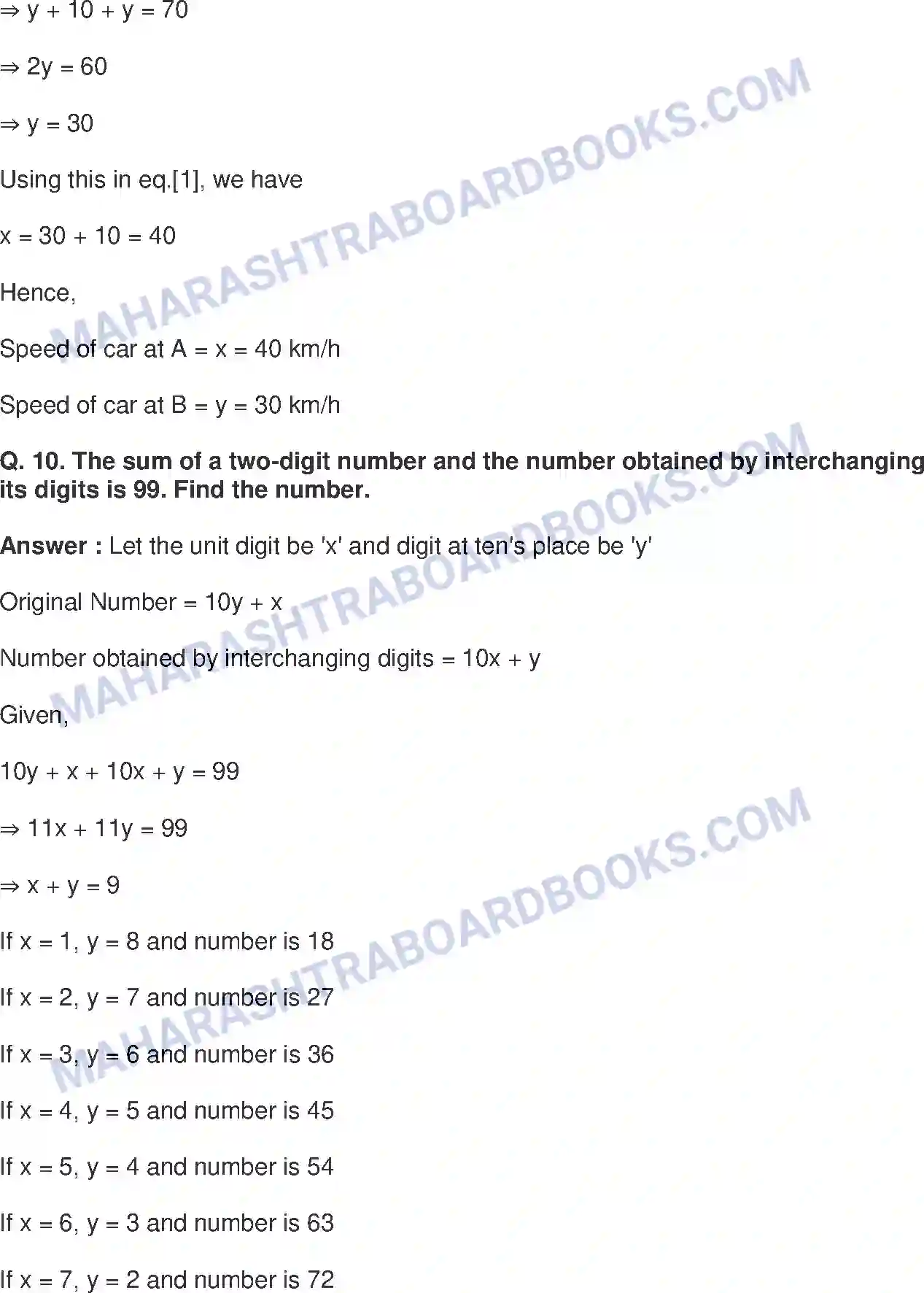 Maharashtra Board Solution class-9 Mathematics+Part-I+-+English+Medium Linear Equations in Two Variables Image 31
