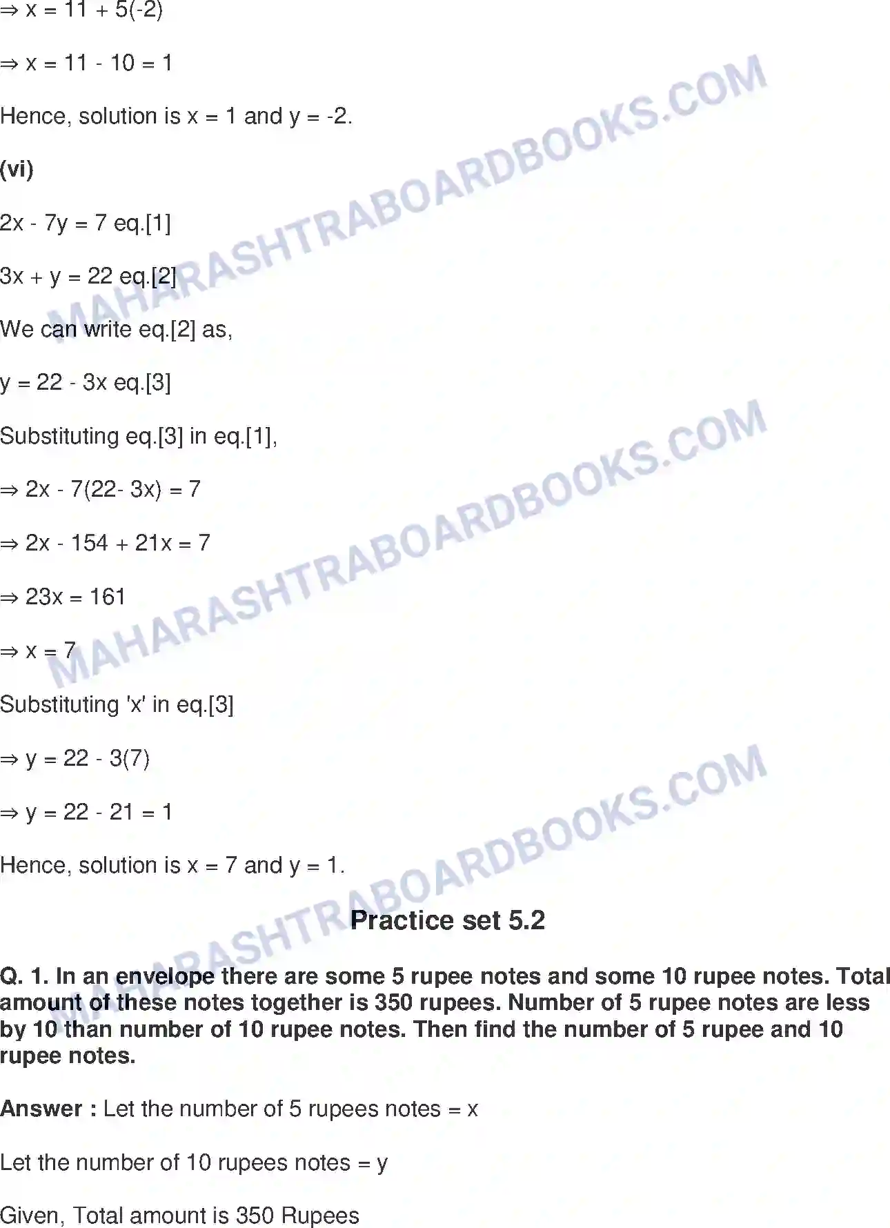 Maharashtra Board Solution class-9 Mathematics+Part-I+-+English+Medium Linear Equations in Two Variables Image 6