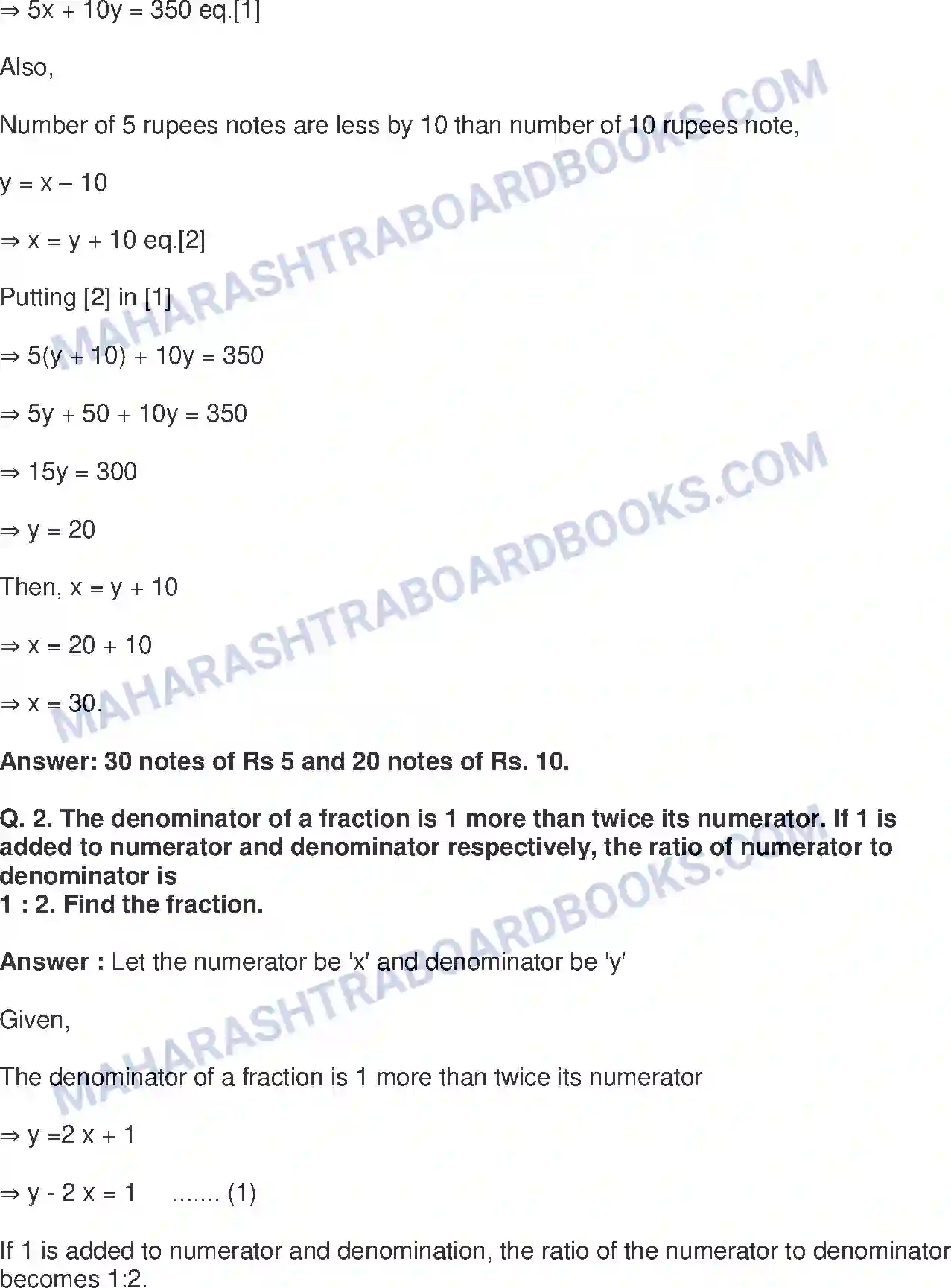 Maharashtra Board Solution class-9 Mathematics+Part-I+-+English+Medium Linear Equations in Two Variables Image 7