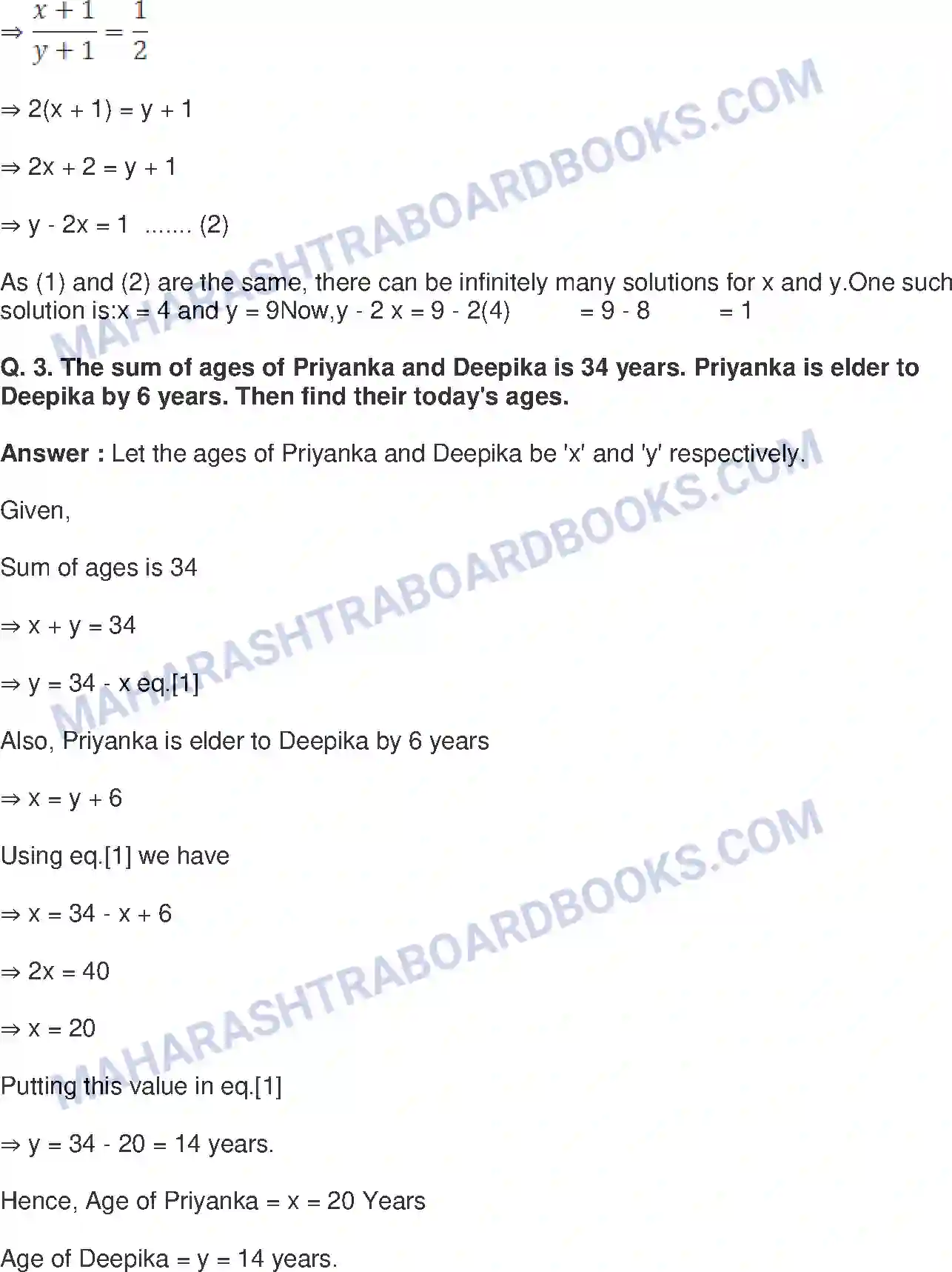 Maharashtra Board Solution class-9 Mathematics+Part-I+-+English+Medium Linear Equations in Two Variables Image 8