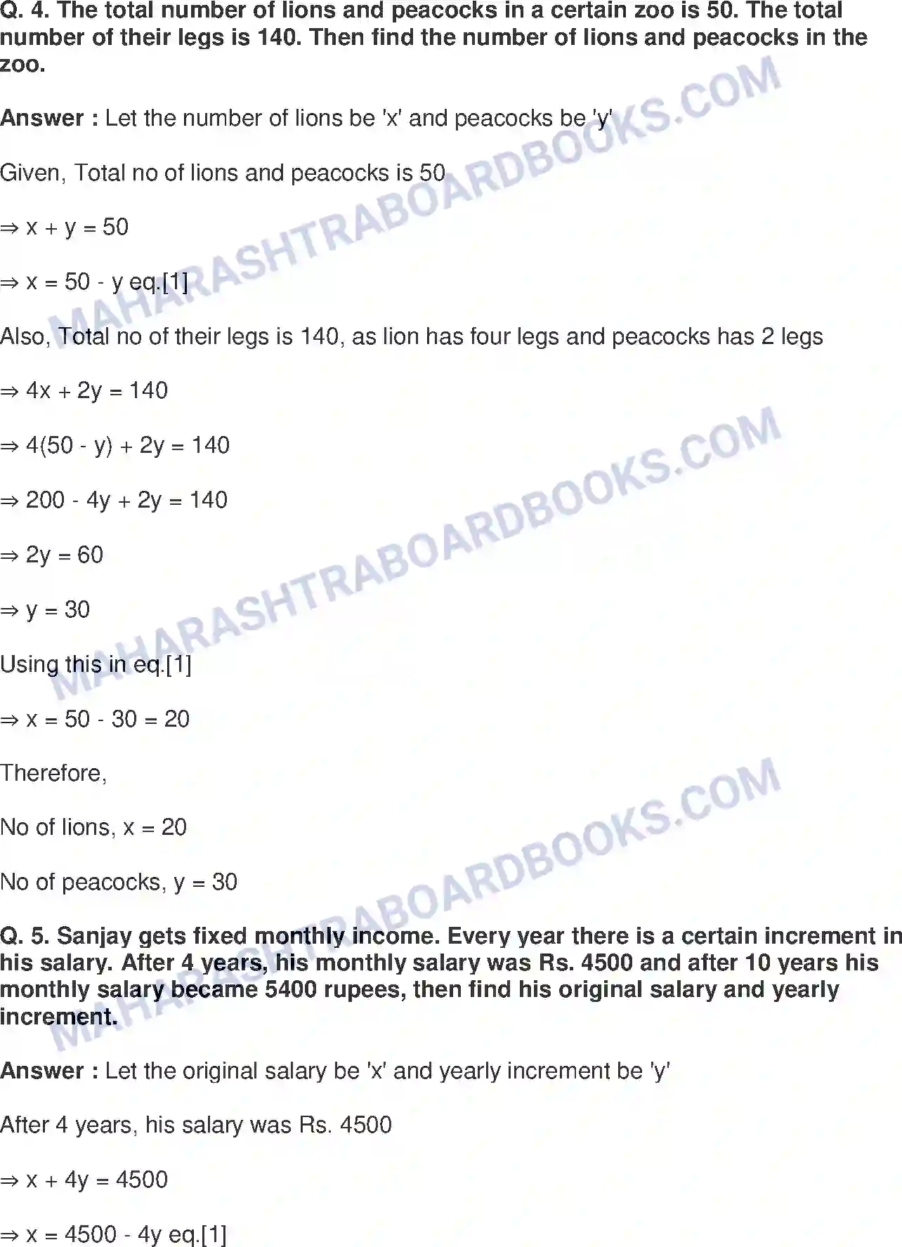 Maharashtra Board Solution class-9 Mathematics+Part-I+-+English+Medium Linear Equations in Two Variables Image 9