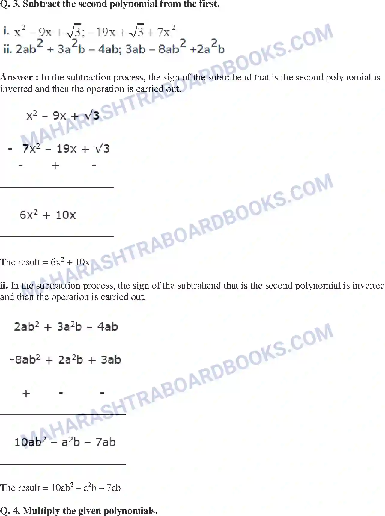 Maharashtra Board Solution class-9 Mathematics+Part-I+-+English+Medium Polynomials Image 10