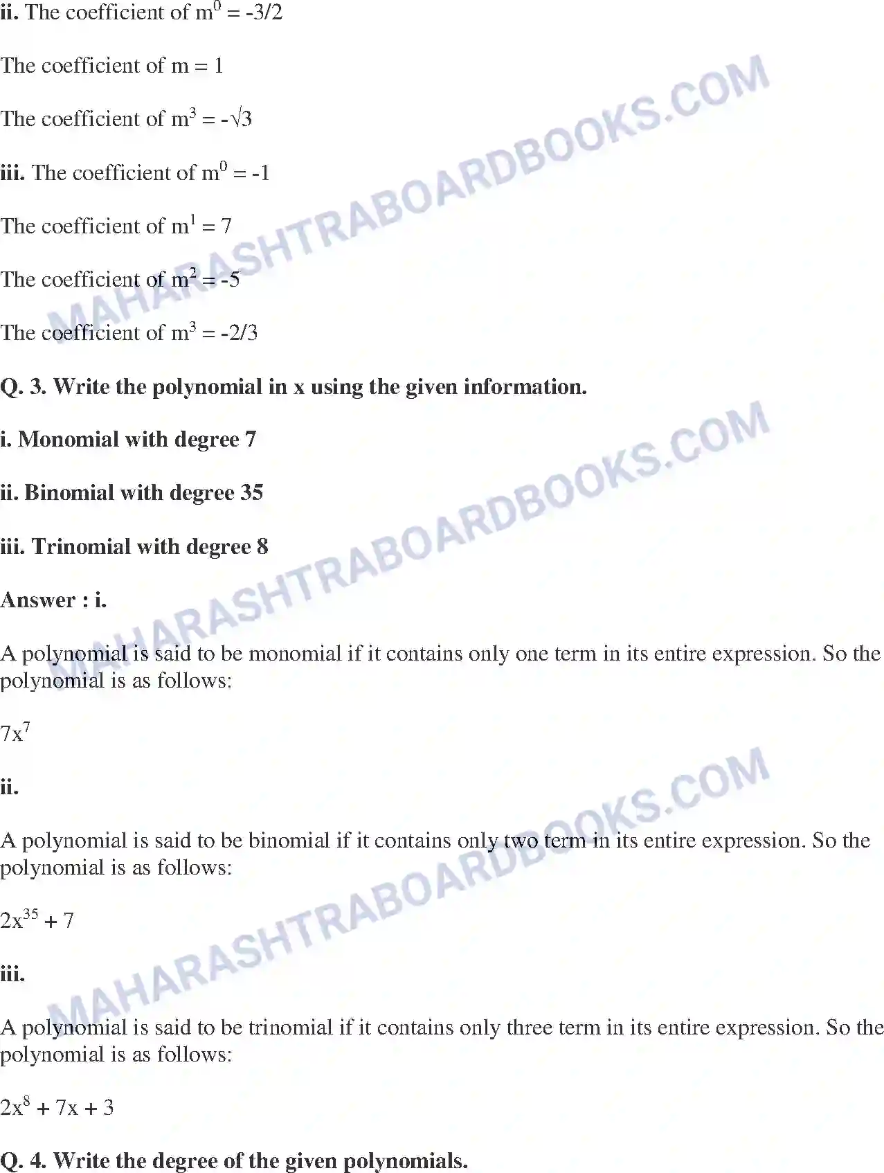 Maharashtra Board Solution class-9 Mathematics+Part-I+-+English+Medium Polynomials Image 2