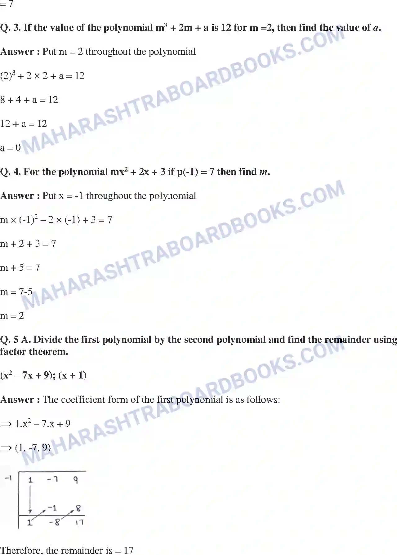 Maharashtra Board Solution class-9 Mathematics+Part-I+-+English+Medium Polynomials Image 25