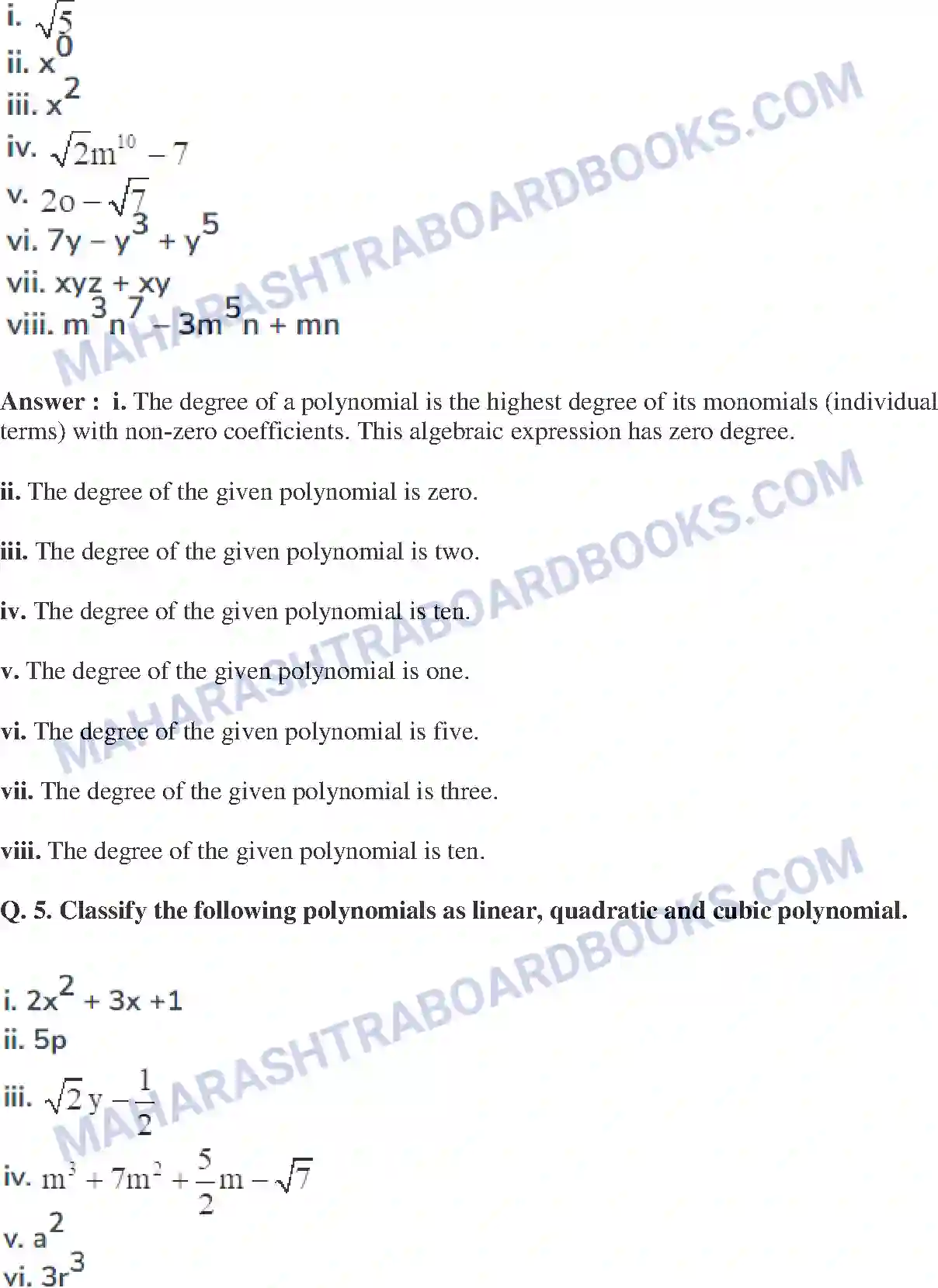 Maharashtra Board Solution class-9 Mathematics+Part-I+-+English+Medium Polynomials Image 3