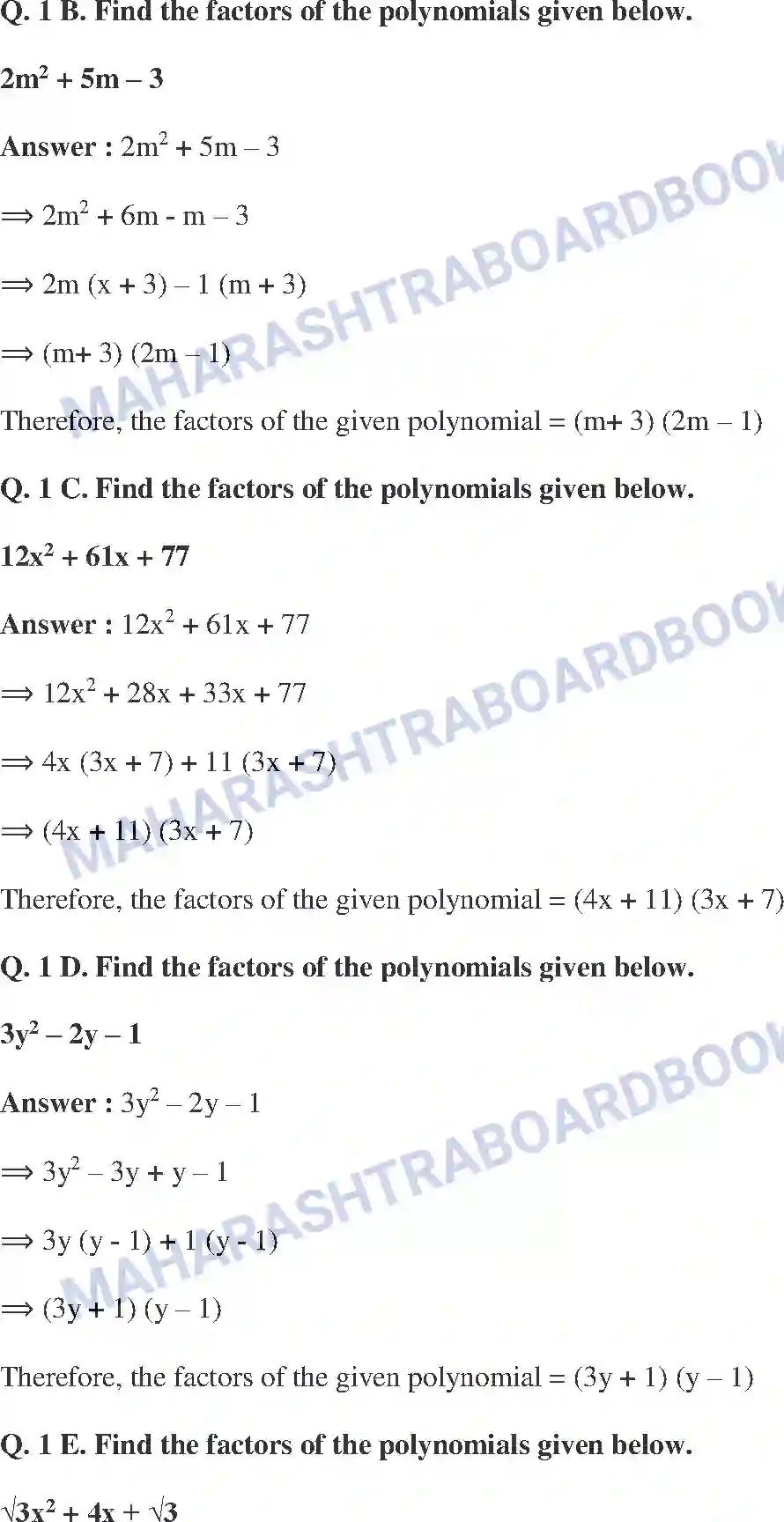 Maharashtra Board Solution class-9 Mathematics+Part-I+-+English+Medium Polynomials Image 32