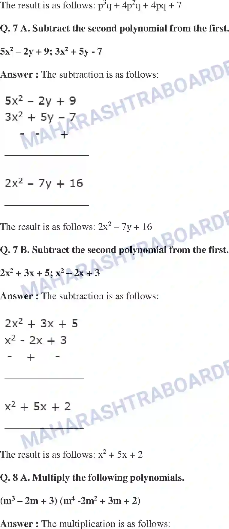 Maharashtra Board Solution class-9 Mathematics+Part-I+-+English+Medium Polynomials Image 47