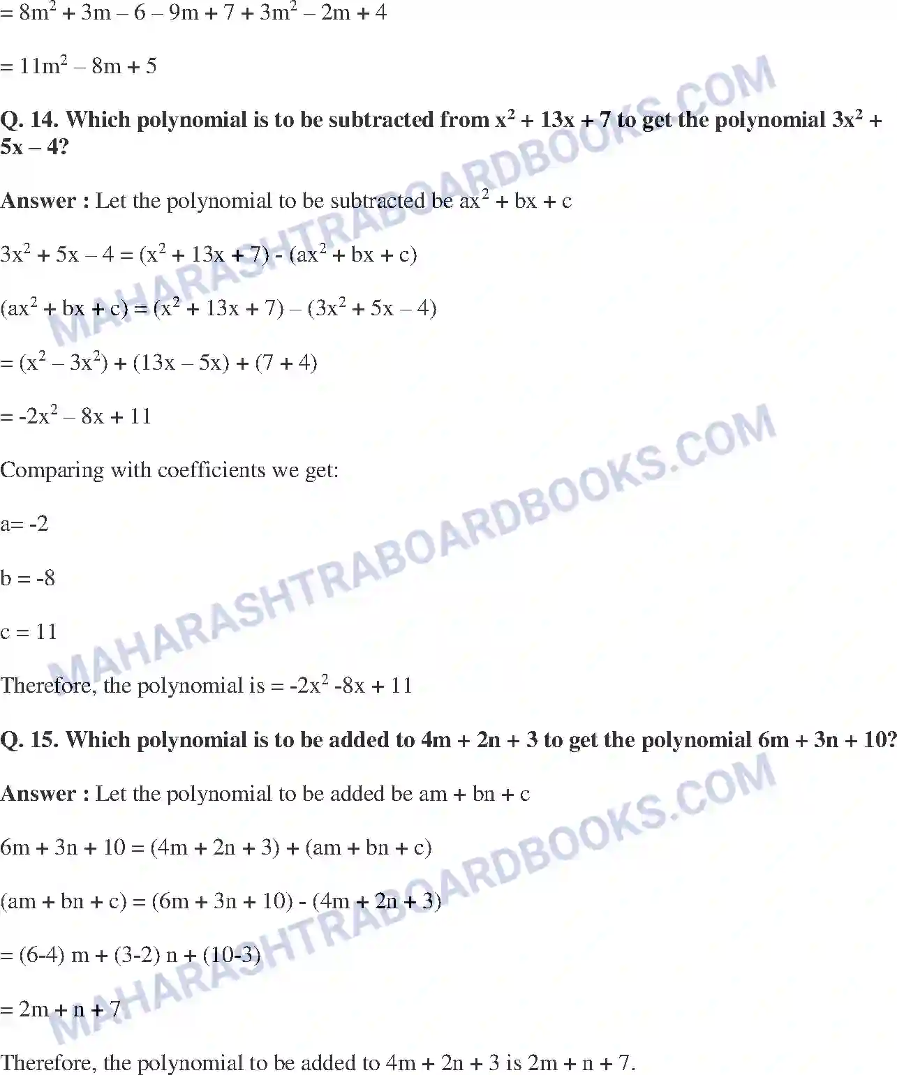 Maharashtra Board Solution class-9 Mathematics+Part-I+-+English+Medium Polynomials Image 51