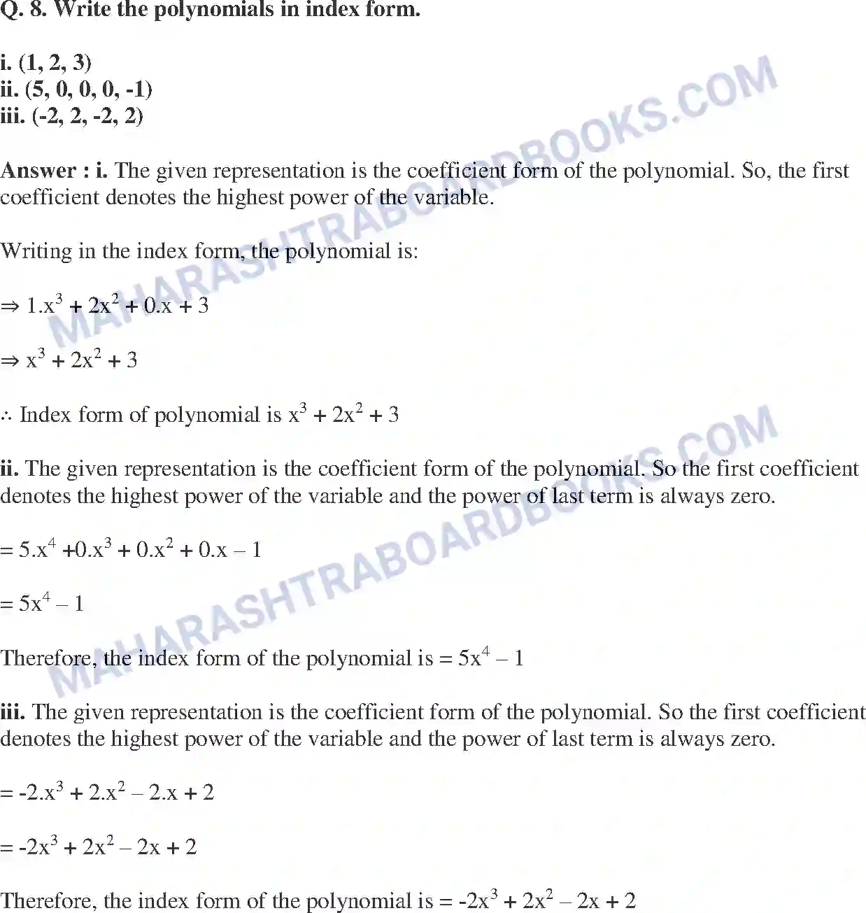 Maharashtra Board Solution class-9 Mathematics+Part-I+-+English+Medium Polynomials Image 6
