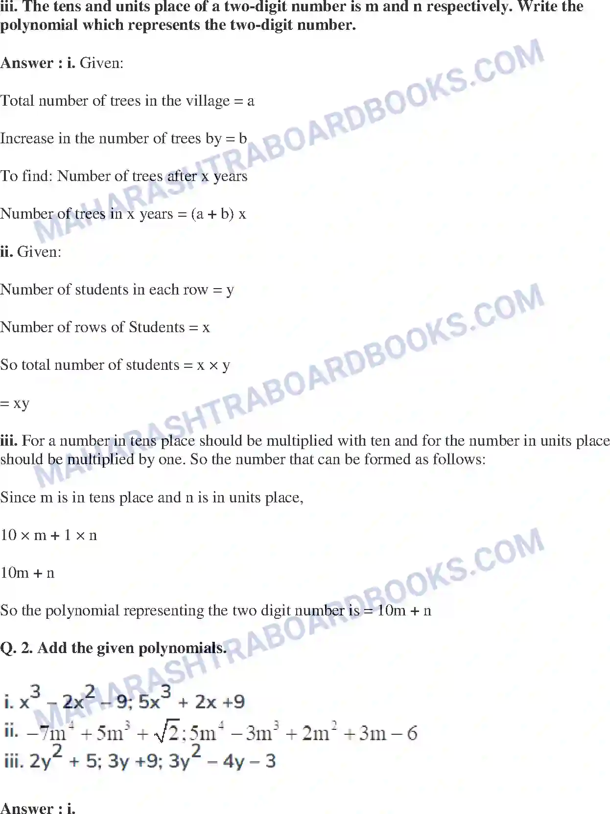 Maharashtra Board Solution class-9 Mathematics+Part-I+-+English+Medium Polynomials Image 8