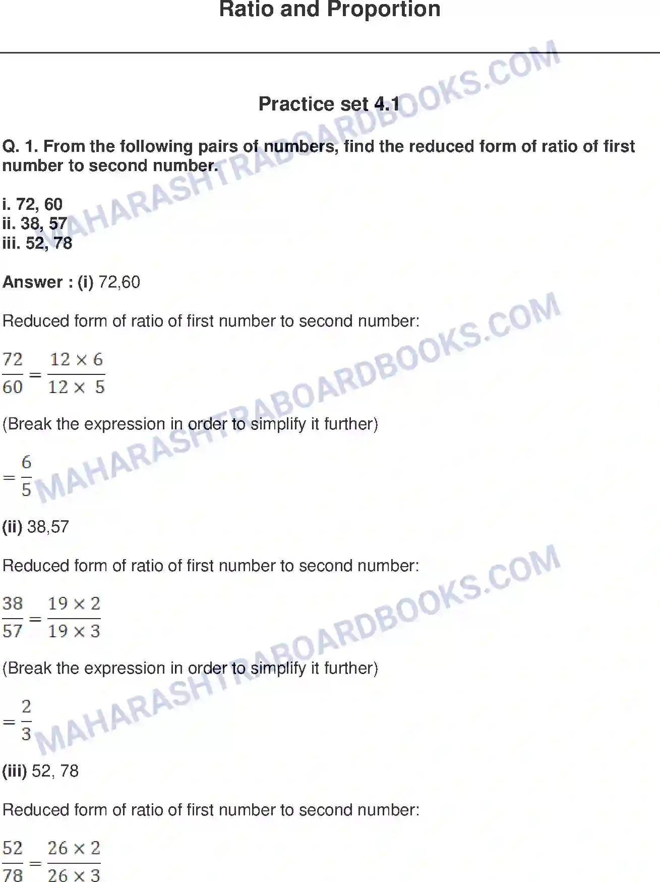 Maharashtra Board Solution class-9 Mathematics+Part-I+-+English+Medium Ratio and Proportion Image 1