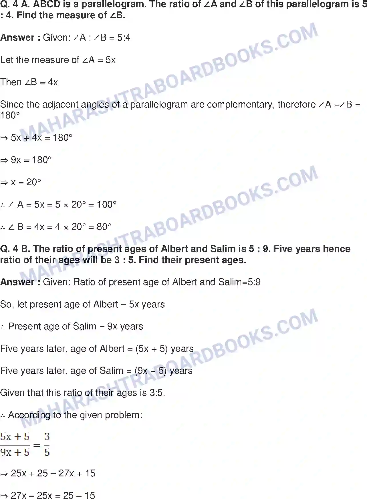 Maharashtra Board Solution class-9 Mathematics+Part-I+-+English+Medium Ratio and Proportion Image 16