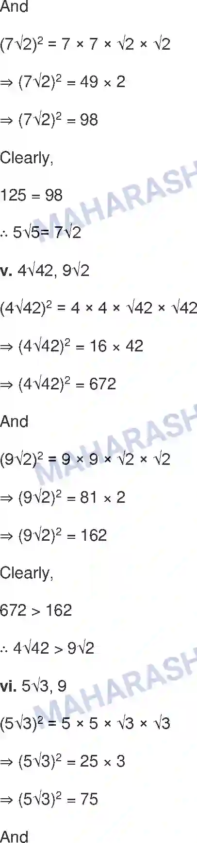 Maharashtra Board Solution Class-9 Mathematics+Part-I+-+English+Medium Real Numbers Image 19