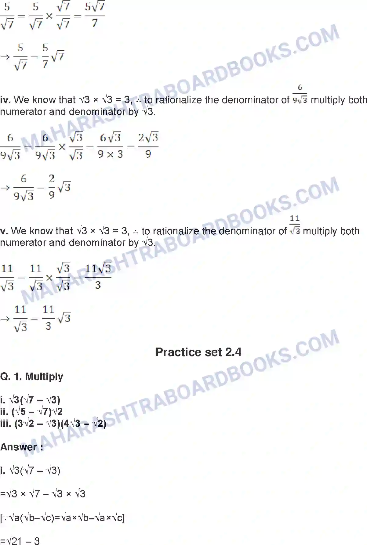 Maharashtra Board Solution Class-9 Mathematics+Part-I+-+English+Medium Real Numbers Image 25