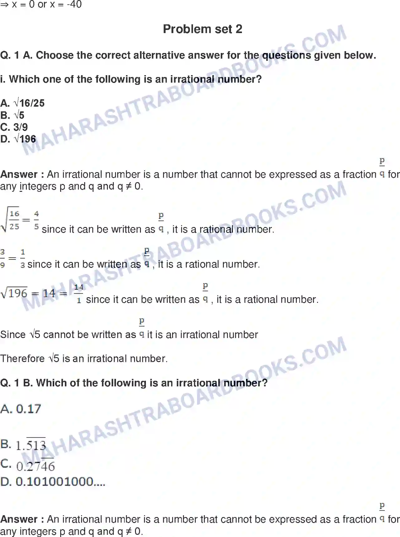 Maharashtra Board Solution Class-9 Mathematics+Part-I+-+English+Medium Real Numbers Image 31