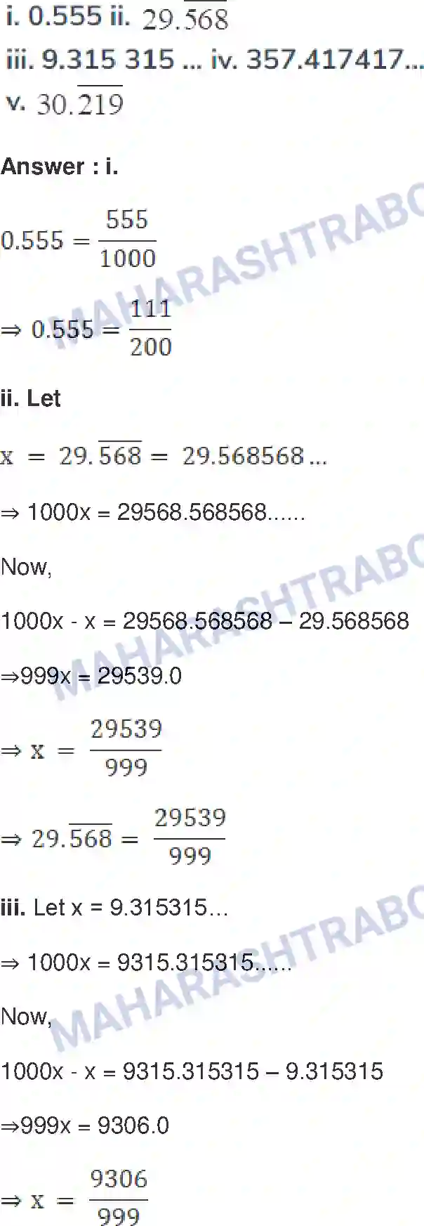 Maharashtra Board Solution Class-9 Mathematics+Part-I+-+English+Medium Real Numbers Image 36