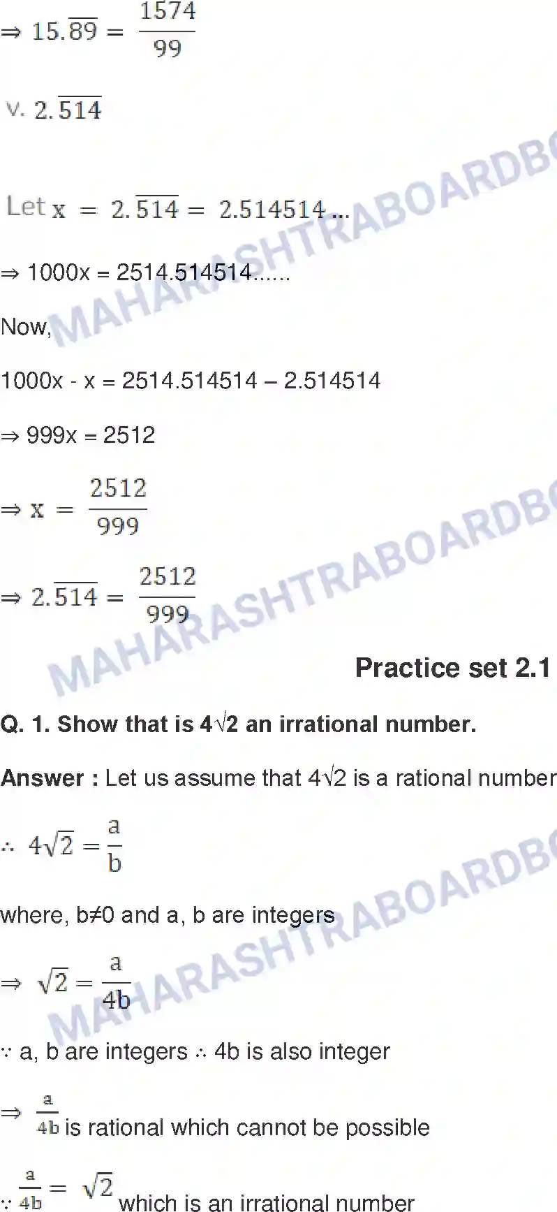 Maharashtra Board Solution Class-9 Mathematics+Part-I+-+English+Medium Real Numbers Image 5