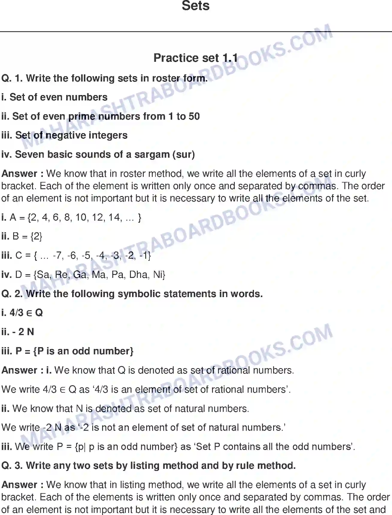 Maharashtra Board Solution class-9 Mathematics+Part-I+-+English+Medium Sets Image 1