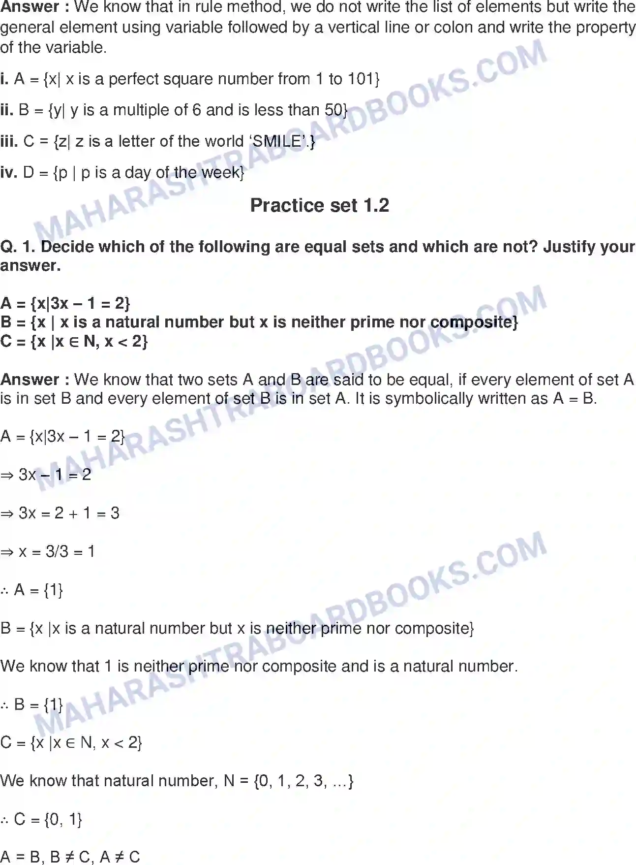 Maharashtra Board Solution class-9 Mathematics+Part-I+-+English+Medium Sets Image 3