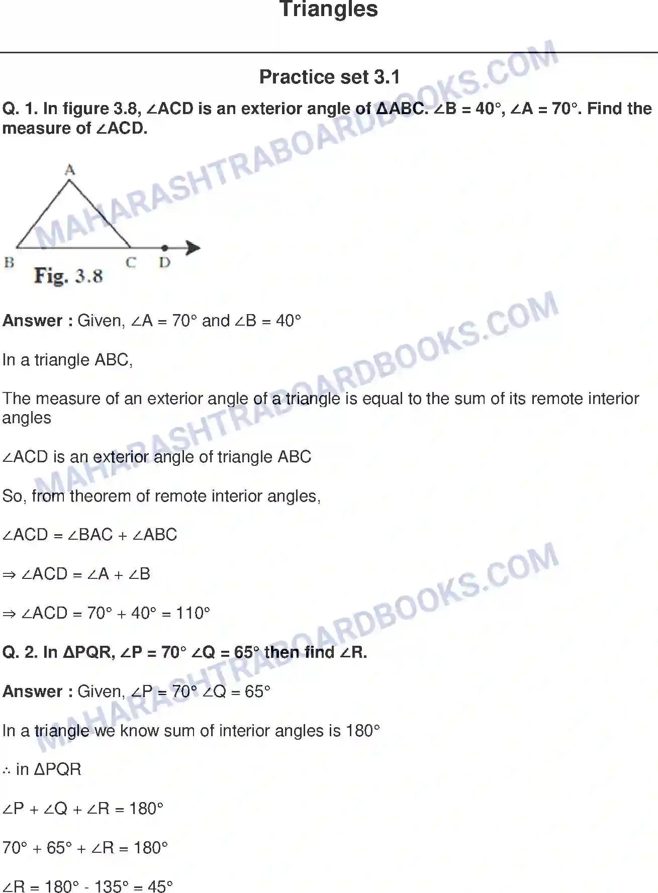 Maharashtra Board Solution class-9 Mathematics+Part-II+-+English+Medium Triangles Image 1