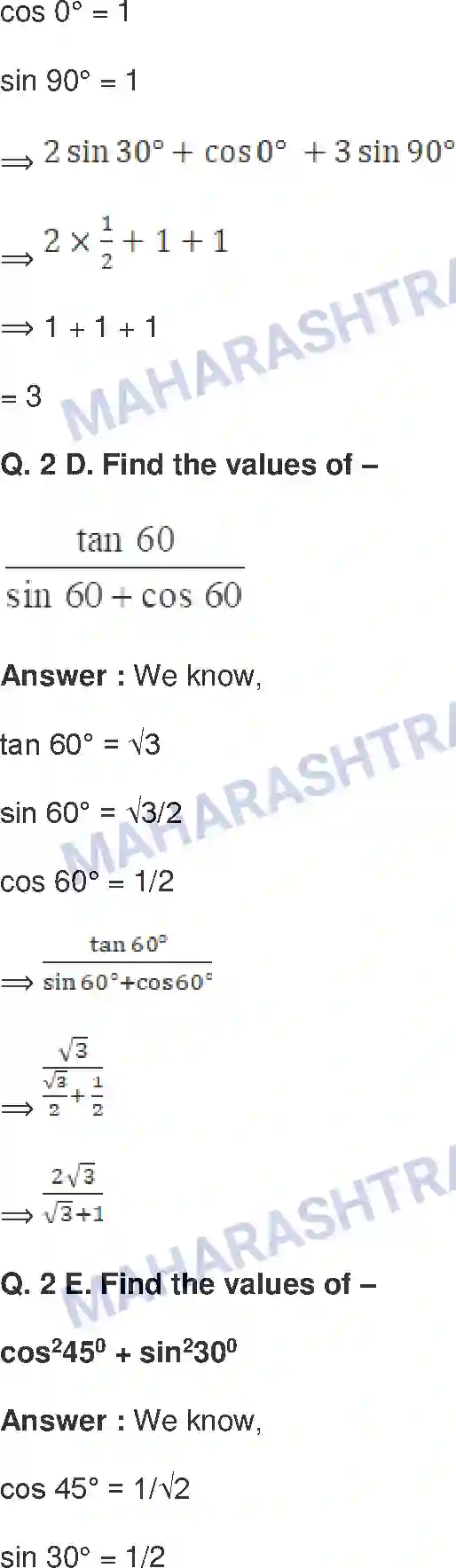 Maharashtra Board Solution class-9 Mathematics+Part-II+-+English+Medium Trigonometry Image 15