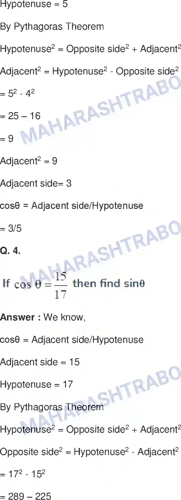 Maharashtra Board Solution class-9 Mathematics+Part-II+-+English+Medium Trigonometry Image 17