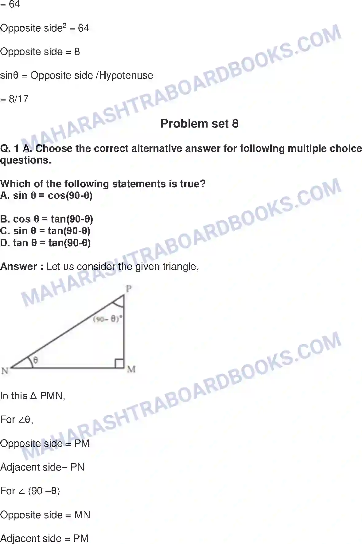 Maharashtra Board Solution class-9 Mathematics+Part-II+-+English+Medium Trigonometry Image 18