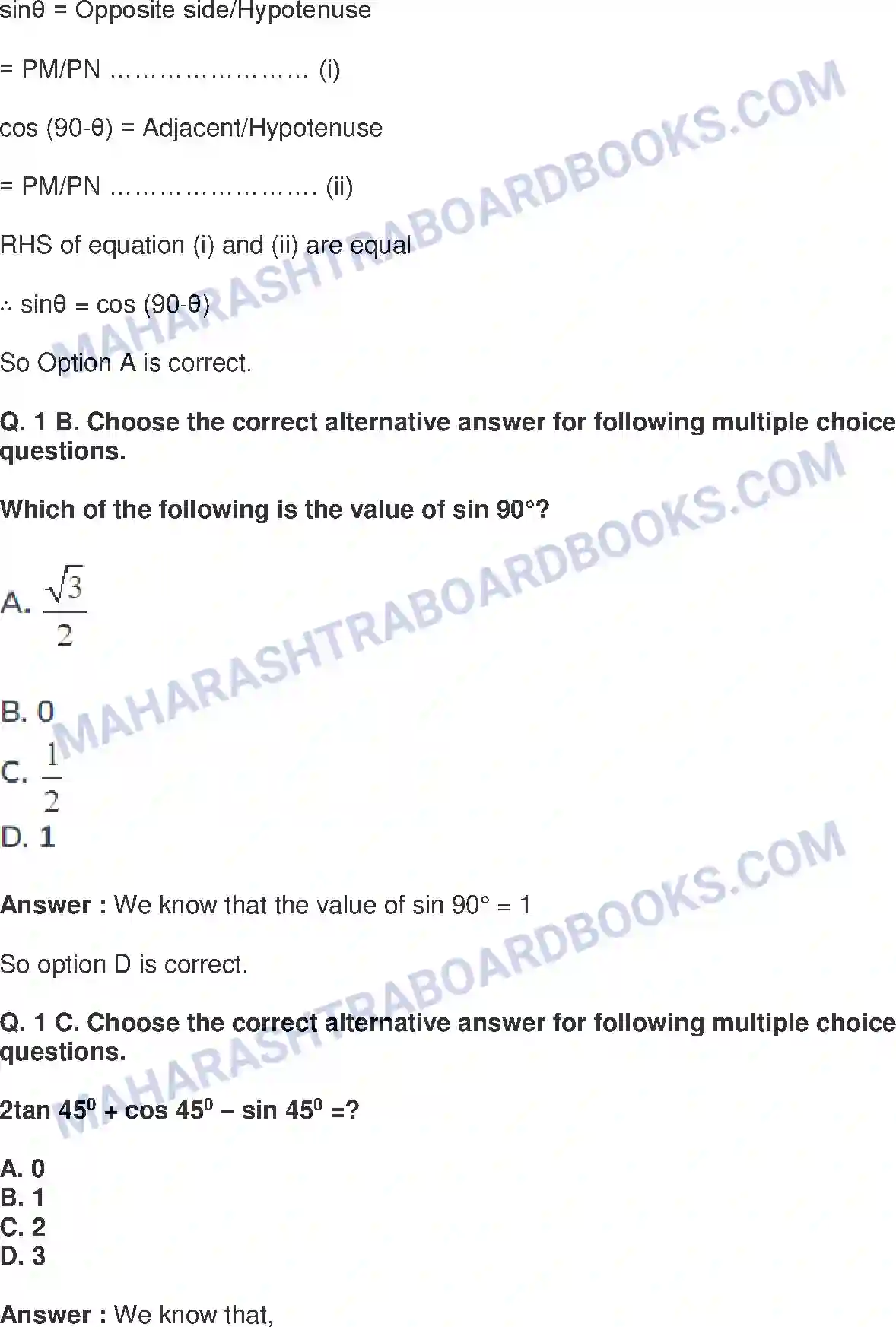 Maharashtra Board Solution class-9 Mathematics+Part-II+-+English+Medium Trigonometry Image 19