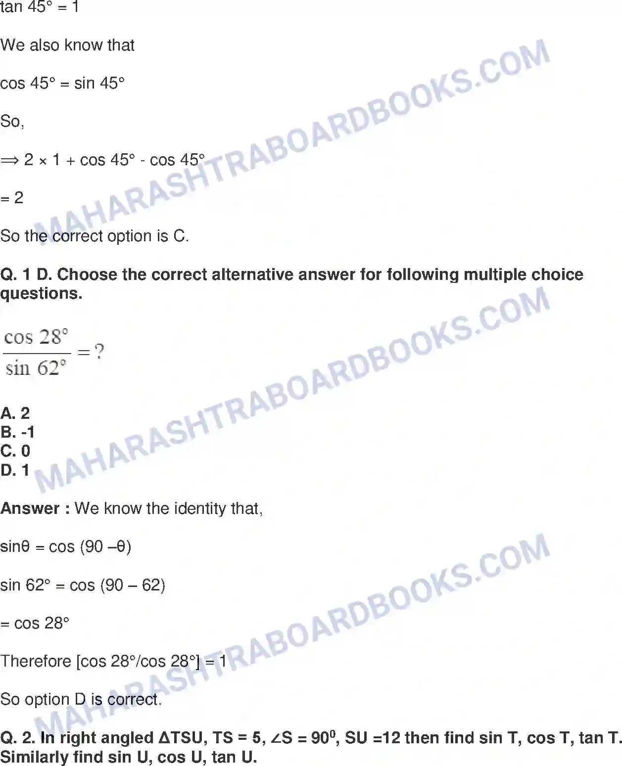 Maharashtra Board Solution class-9 Mathematics+Part-II+-+English+Medium Trigonometry Image 20