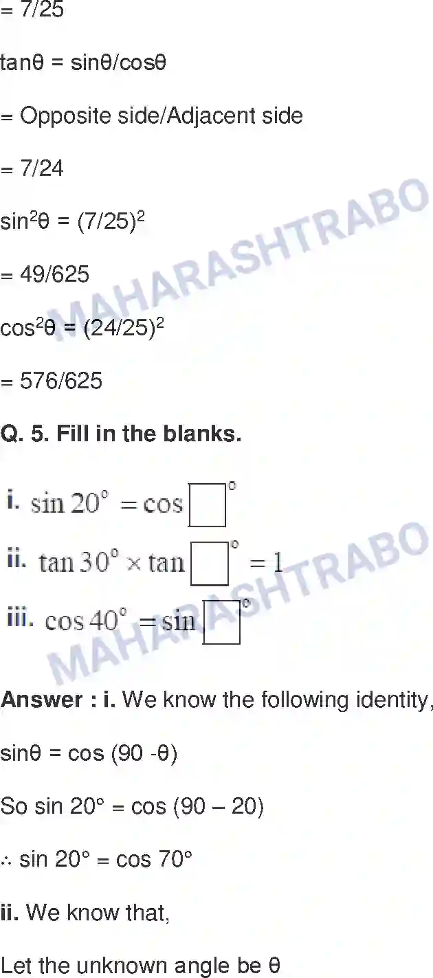 Maharashtra Board Solution class-9 Mathematics+Part-II+-+English+Medium Trigonometry Image 25