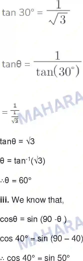 Maharashtra Board Solution class-9 Mathematics+Part-II+-+English+Medium Trigonometry Image 26