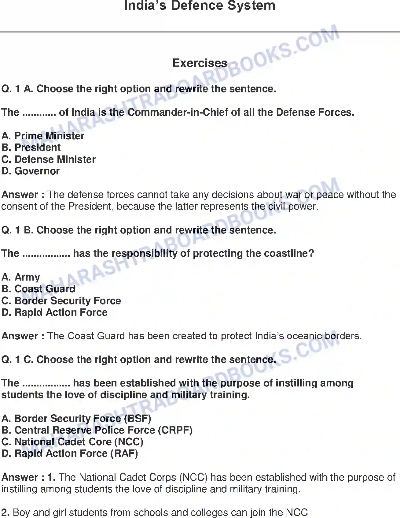 Maharashtra Board Solution Class-9 Political+Science+-+English+Medium India’s Defence System Image 1