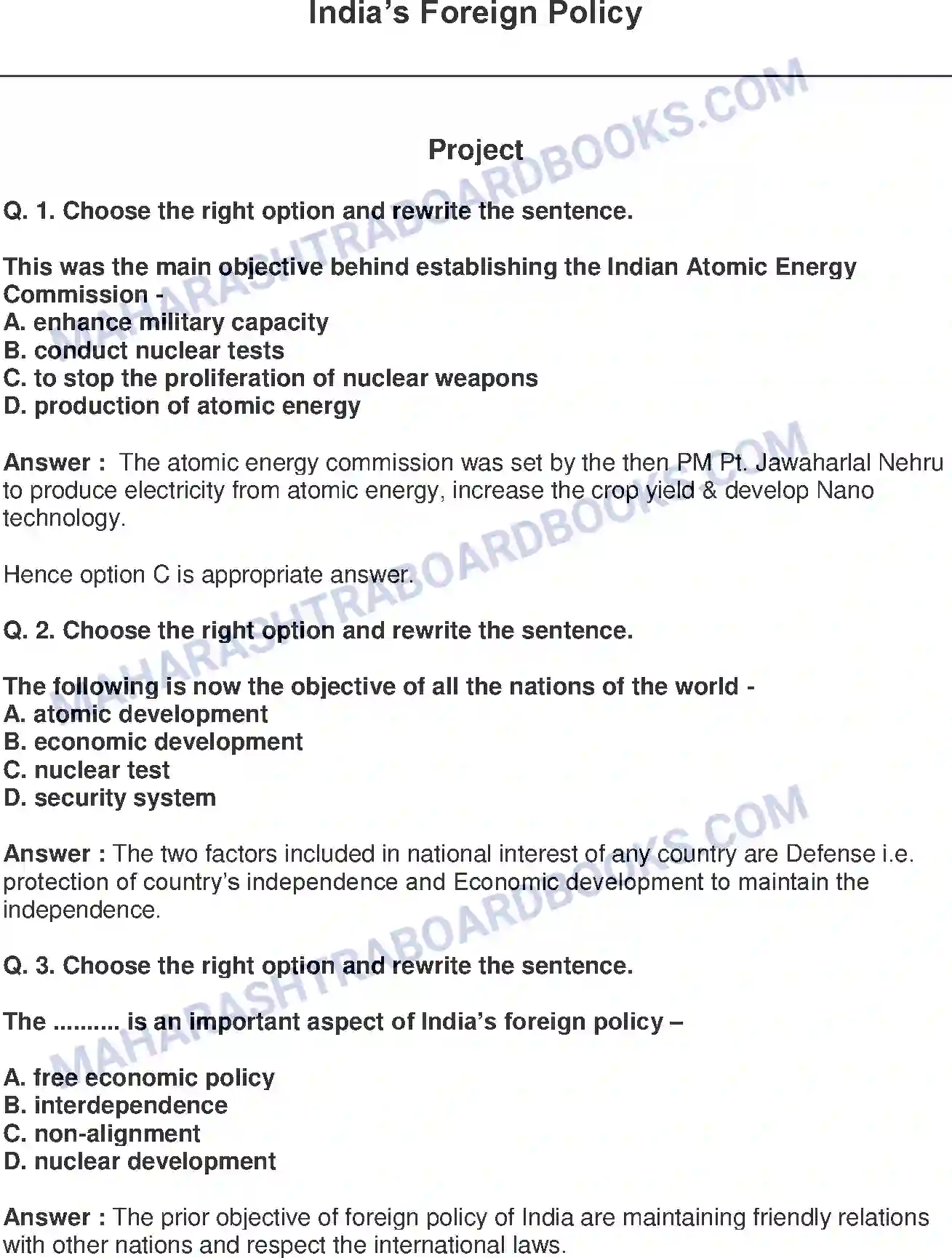 Maharashtra Board Solution class-9 Political+Science+-+English+Medium India’s Foreign Policy Image 1