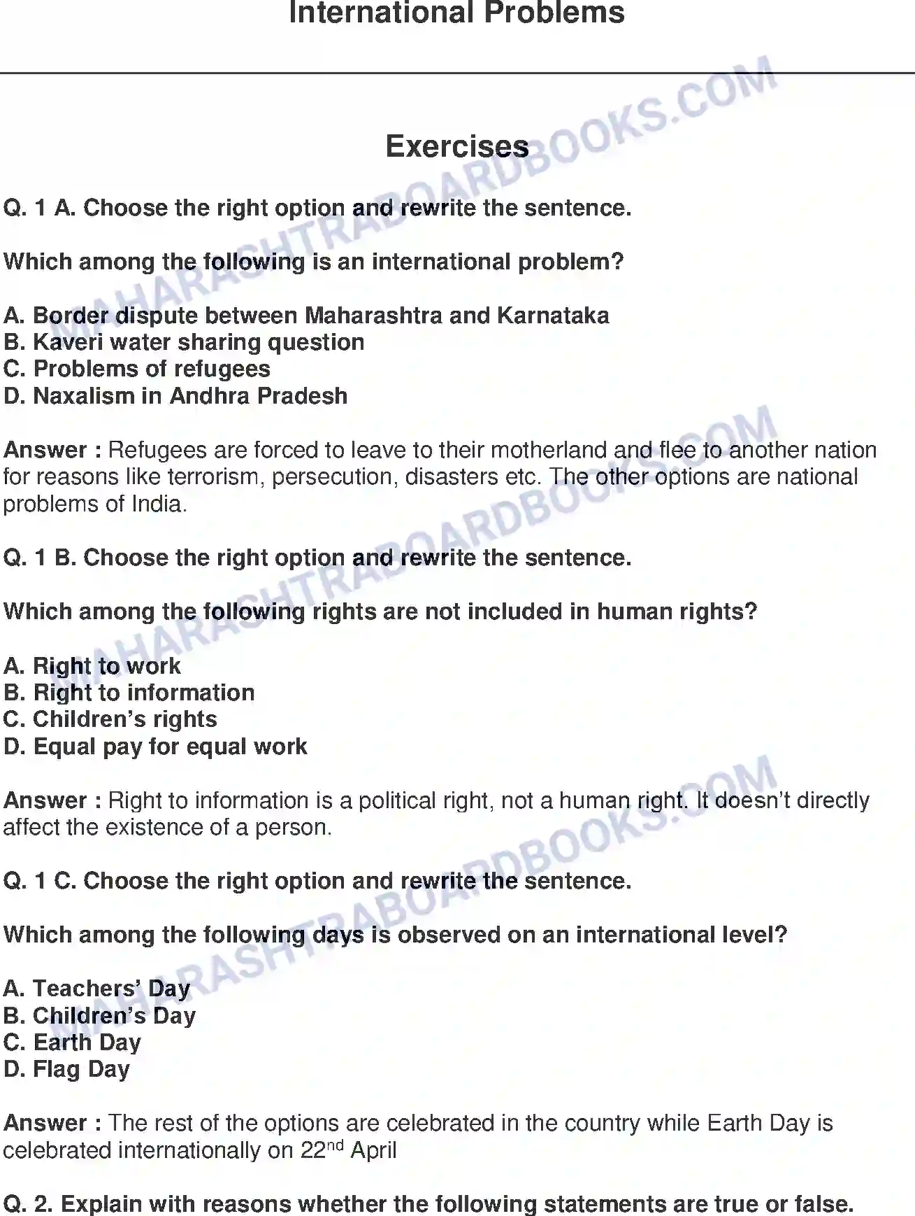 Maharashtra Board Solution class-9 Political+Science+-+English+Medium International Problems Image 1