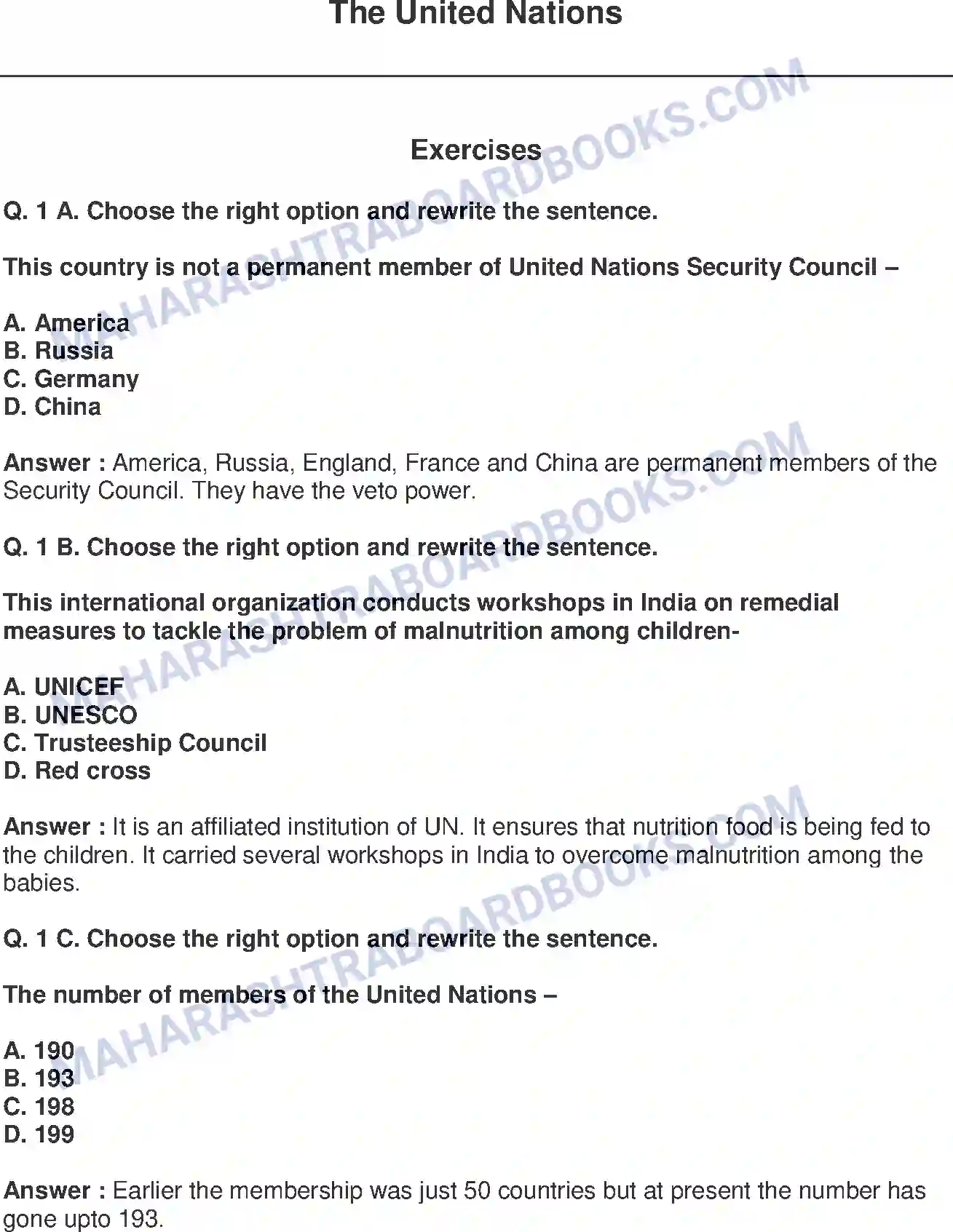 Maharashtra Board Solution class-9 Political+Science+-+English+Medium The United Nations Image 1
