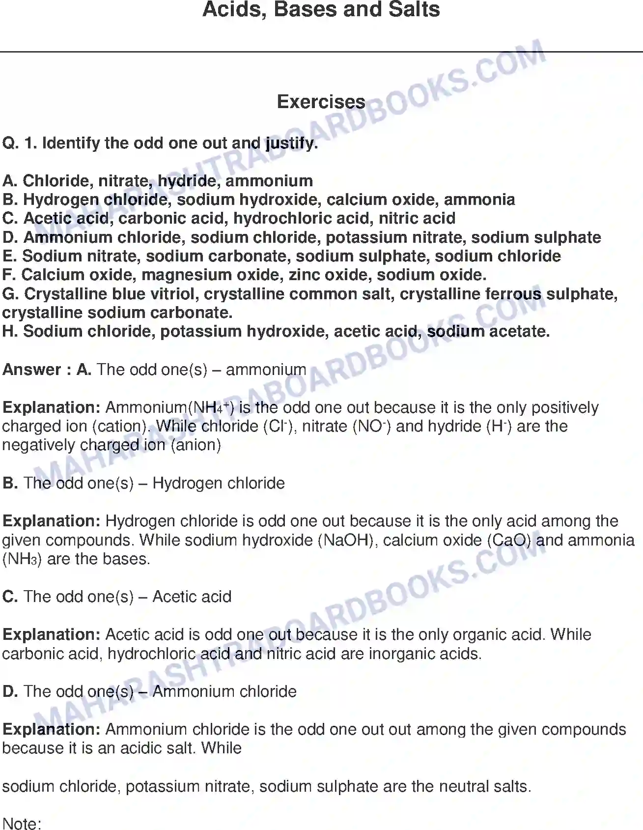 Maharashtra Board Solution class-9 Science+&+Technology+-+English+Medium Acids, Bases and Salts Image 1