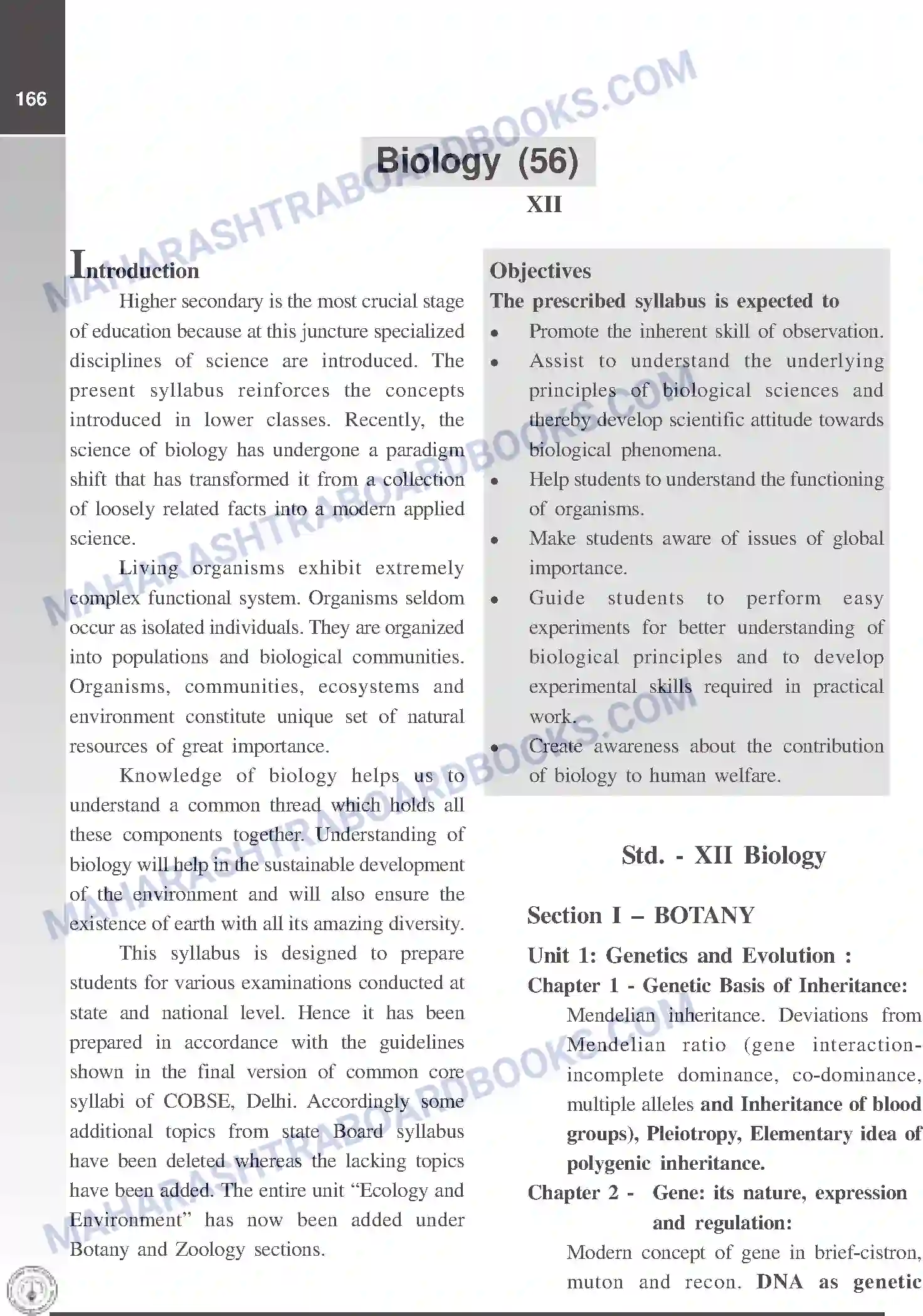 Maharashtra Board Syllabus Class-12 Biology Image 1